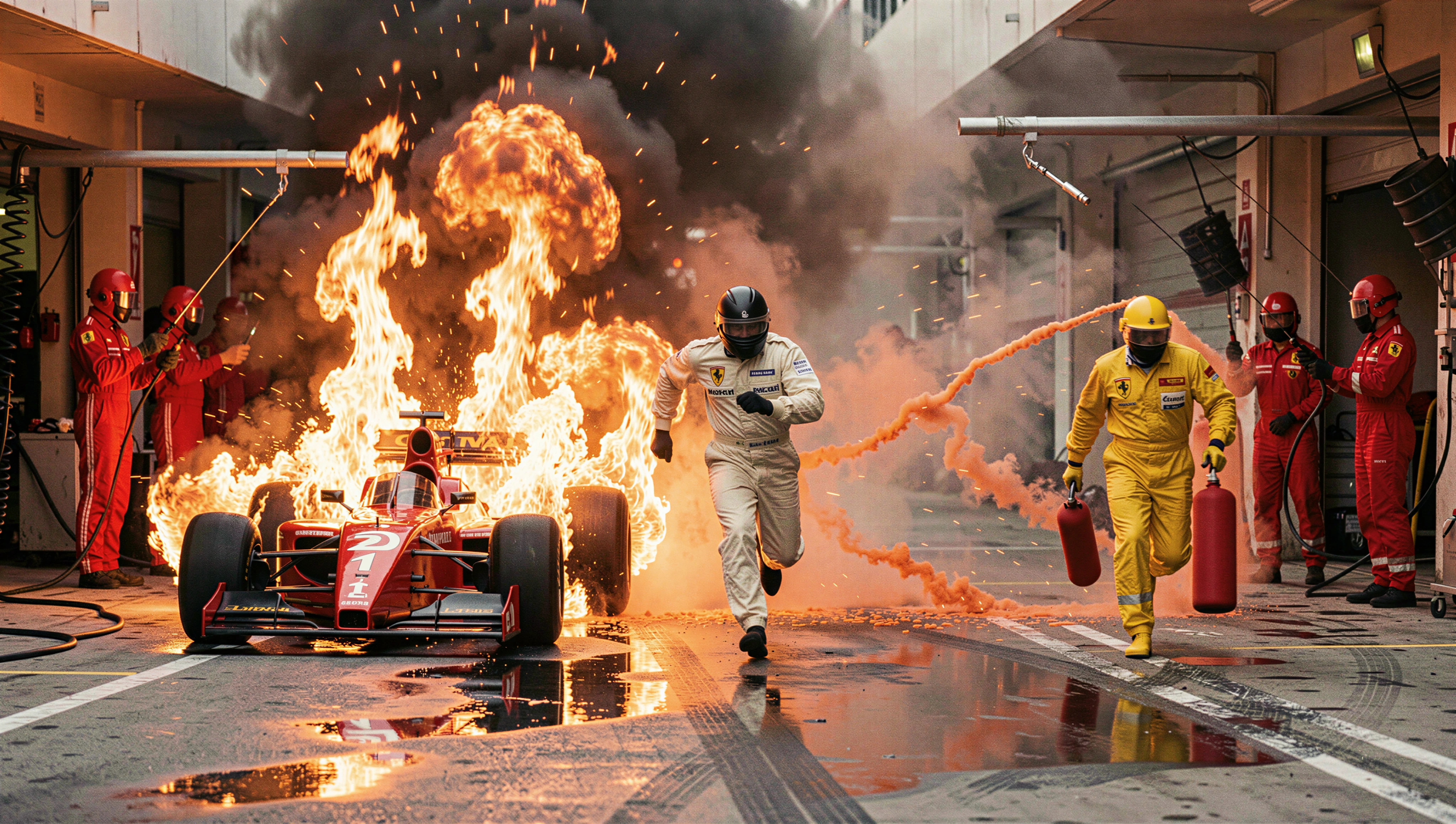 Concept still — F1 racing pit